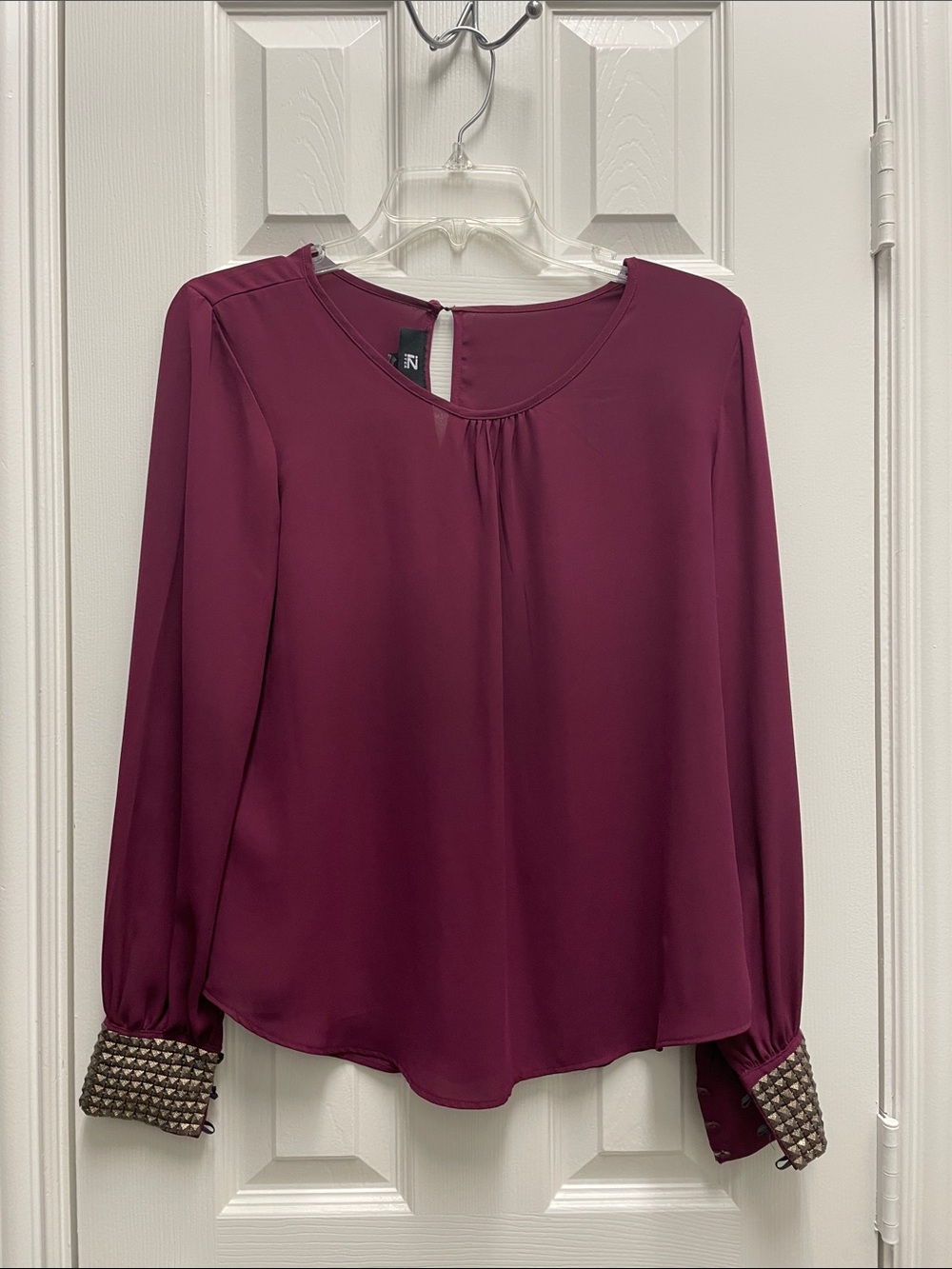 Iz Byer Plum Long-Sleeve Blouse with Studded Cuffs